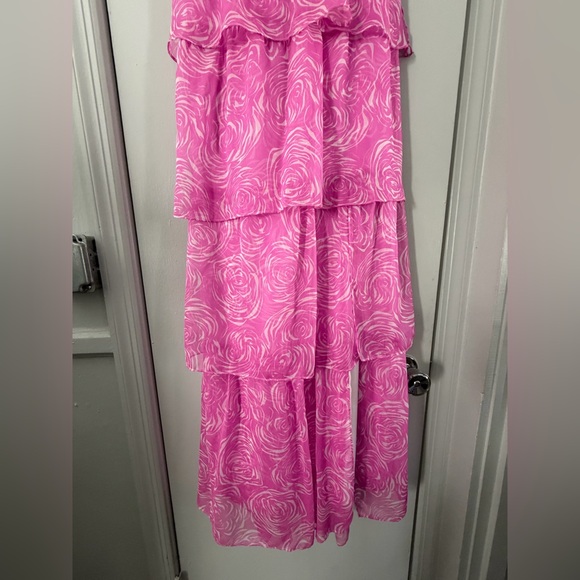 Strapless Amanda Uprichard Pink Tiered Maxi Dress (wedding guest) - Picture 8 of 11